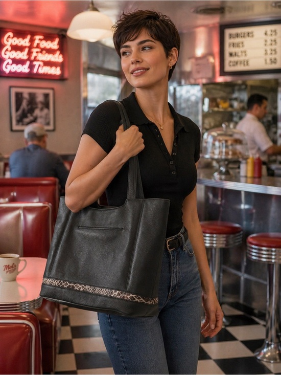 The Sak Handbags - The Sak Leather Tote with Snake-Print Accent